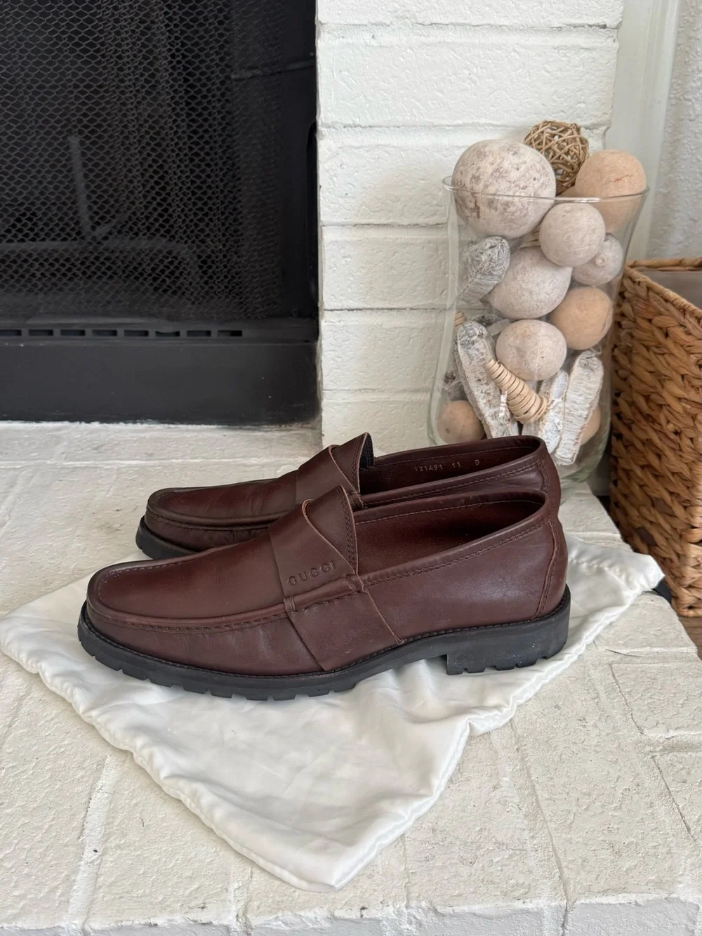 Gucci Men’s Brown Leather Lug Sole Penny Loafers Size 11 Made in Italy